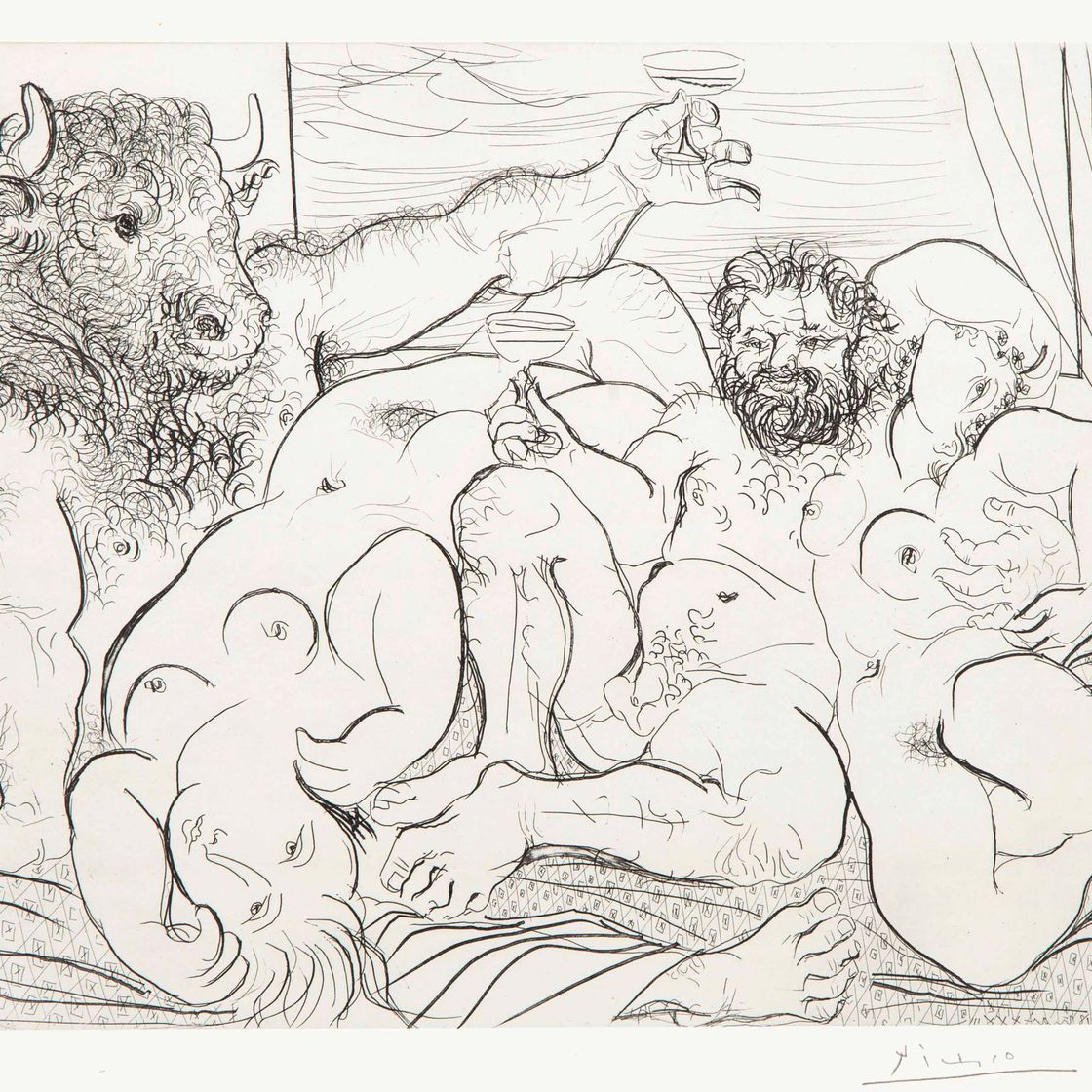 Pablo Picasso — Сцена "Вакханалия с минотавром" из оперы "Сюита Воллара"