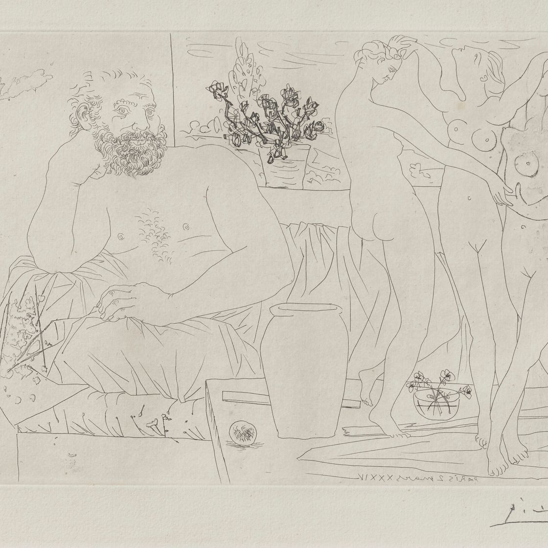 Pablo Picasso — Скульптор и трое танцовщиц из "Ла Сюит Воллар", изображение 1