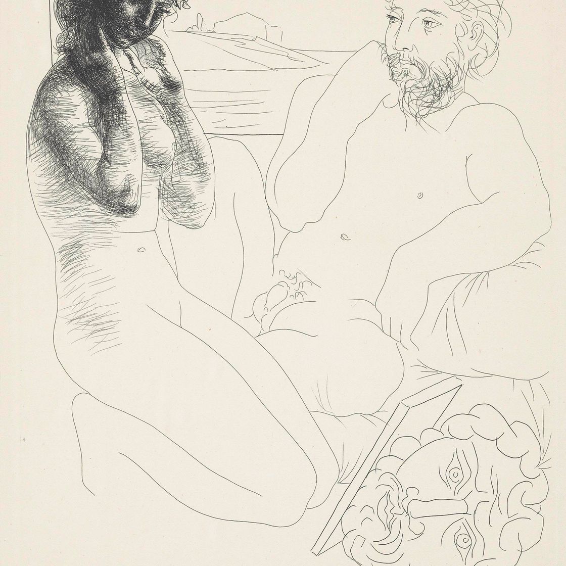 Pablo Picasso — Скульптор в студии modèle agenouillé, автор: La Suite Vollard (B. 178; Ba. 331)