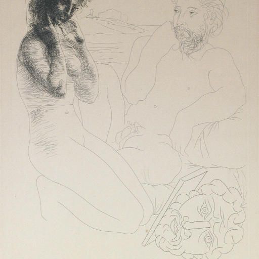 Pablo Picasso — Скульптор и модель Аженуйе из "Сюиты Воллара" (B. 178; Ba. 331 Bd)