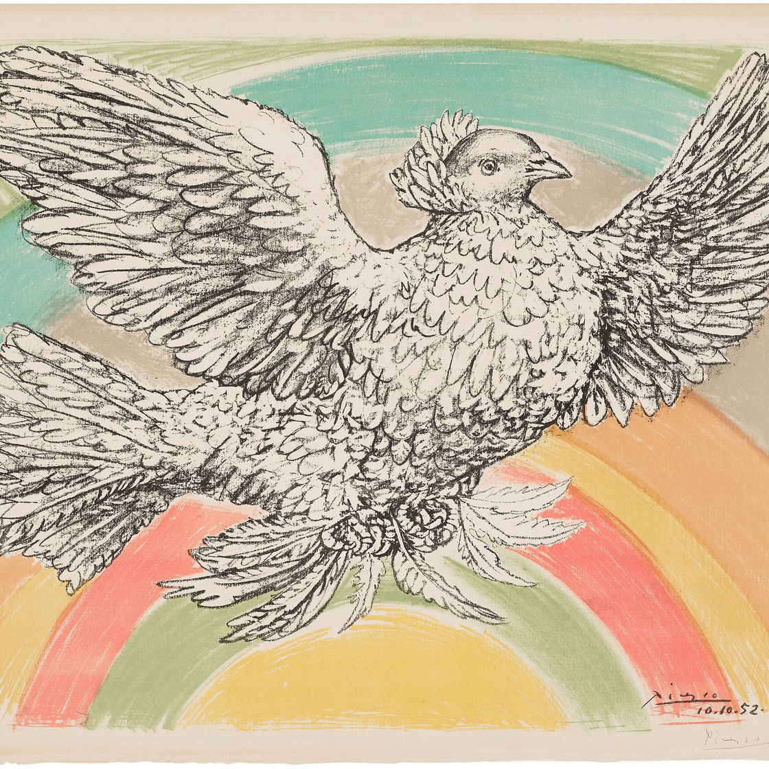 Pablo Picasso — Коломб, парящий над аркой в небе