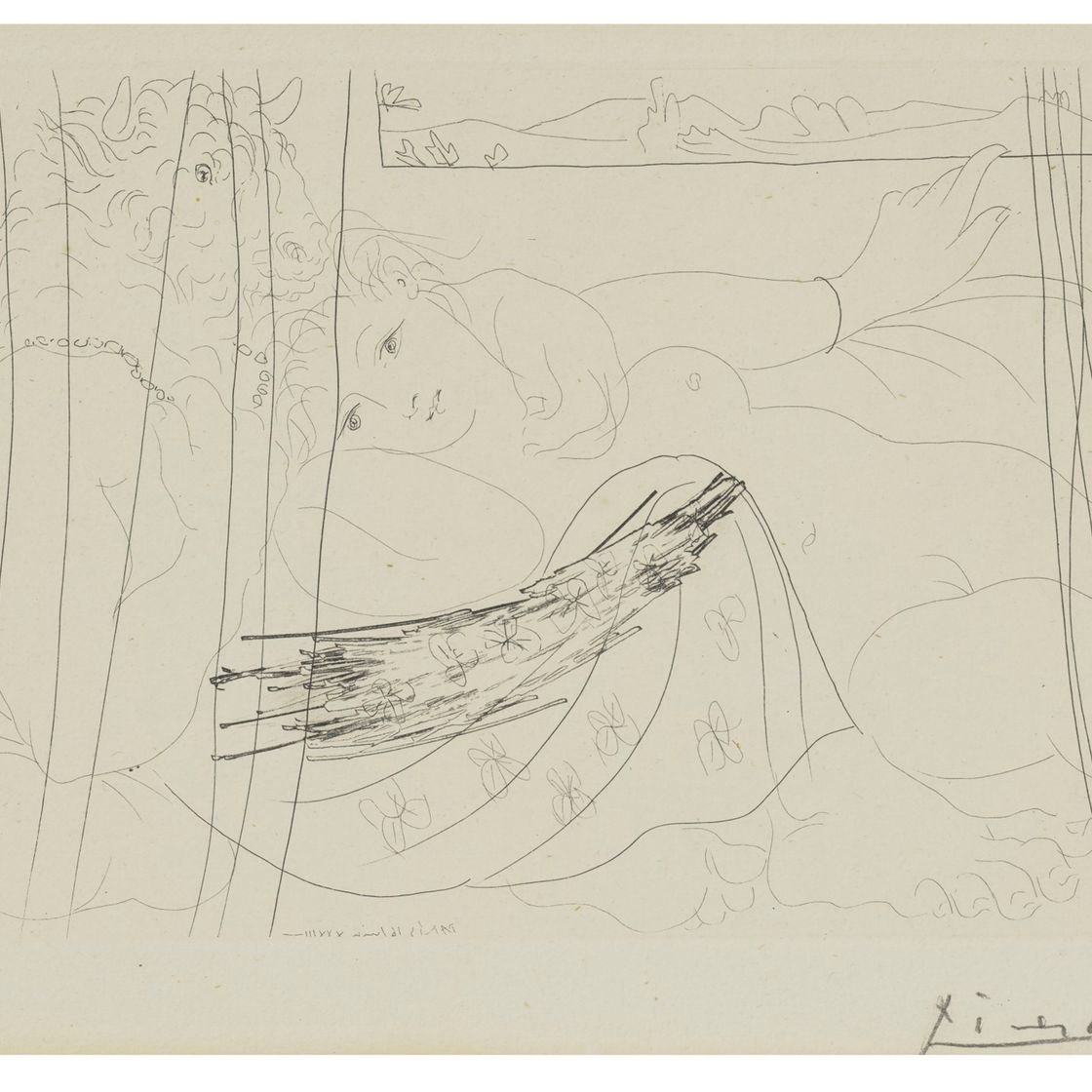 Pablo Picasso — "Минотавр и женская фигура в раде" из "Люкса Воллара"