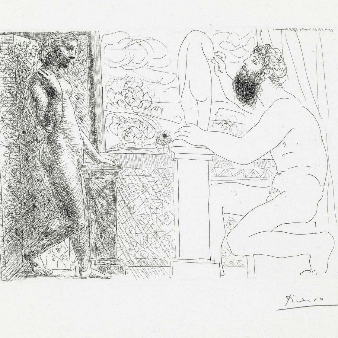 Pablo Picasso — Скульптор и сын, создающий модели у окна, из "Сюиты Воллара" (B. 168; Ba. 321)