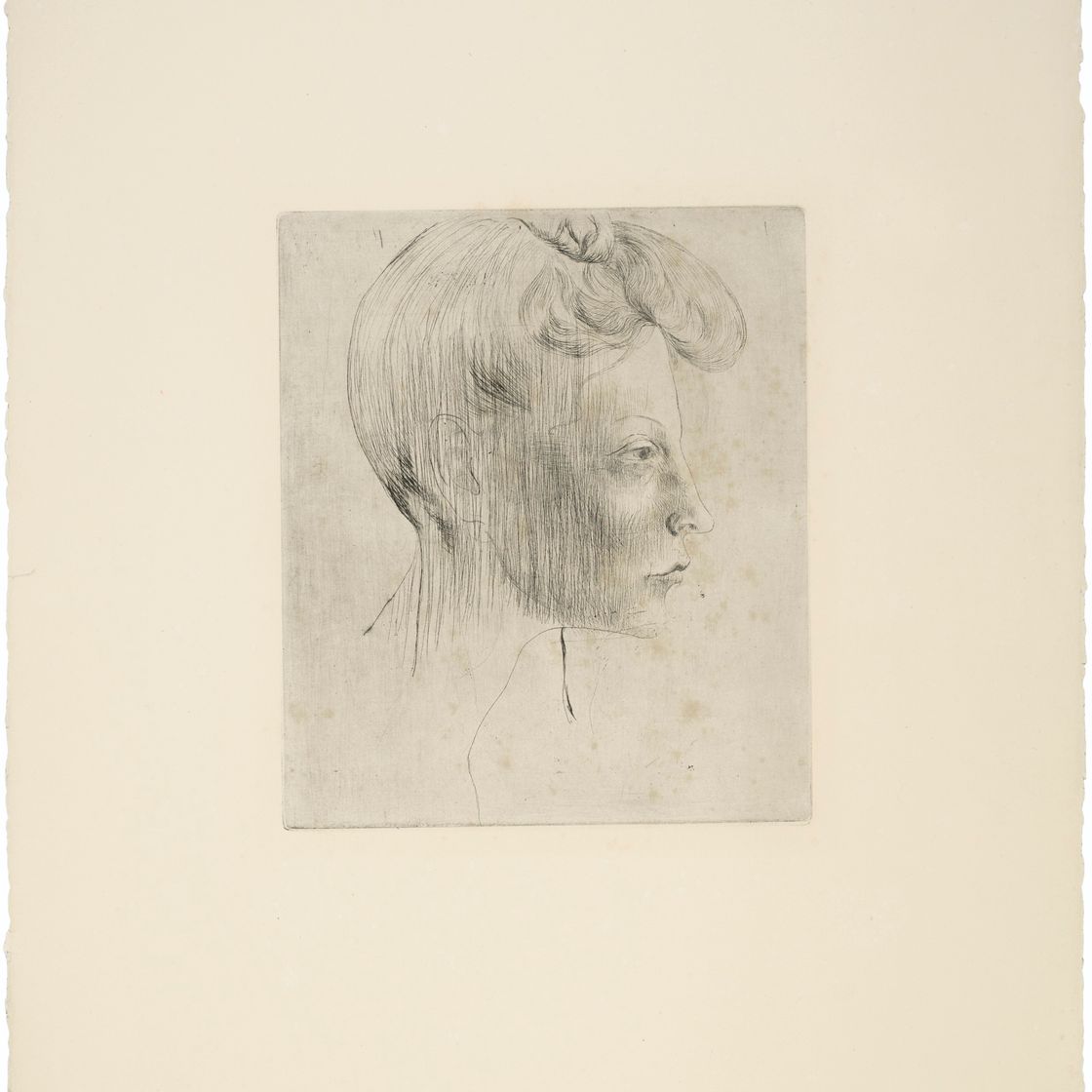 Pablo Picasso — Тет-а-тет с женщиной, в профиль, из "Свиты Сальтимбанков"