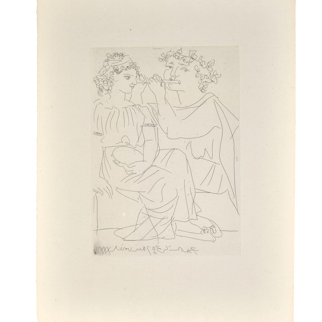 Pablo Picasso — Флейтистка и молодая девушка на тамбурине, из оперы "Сюита Воллара"