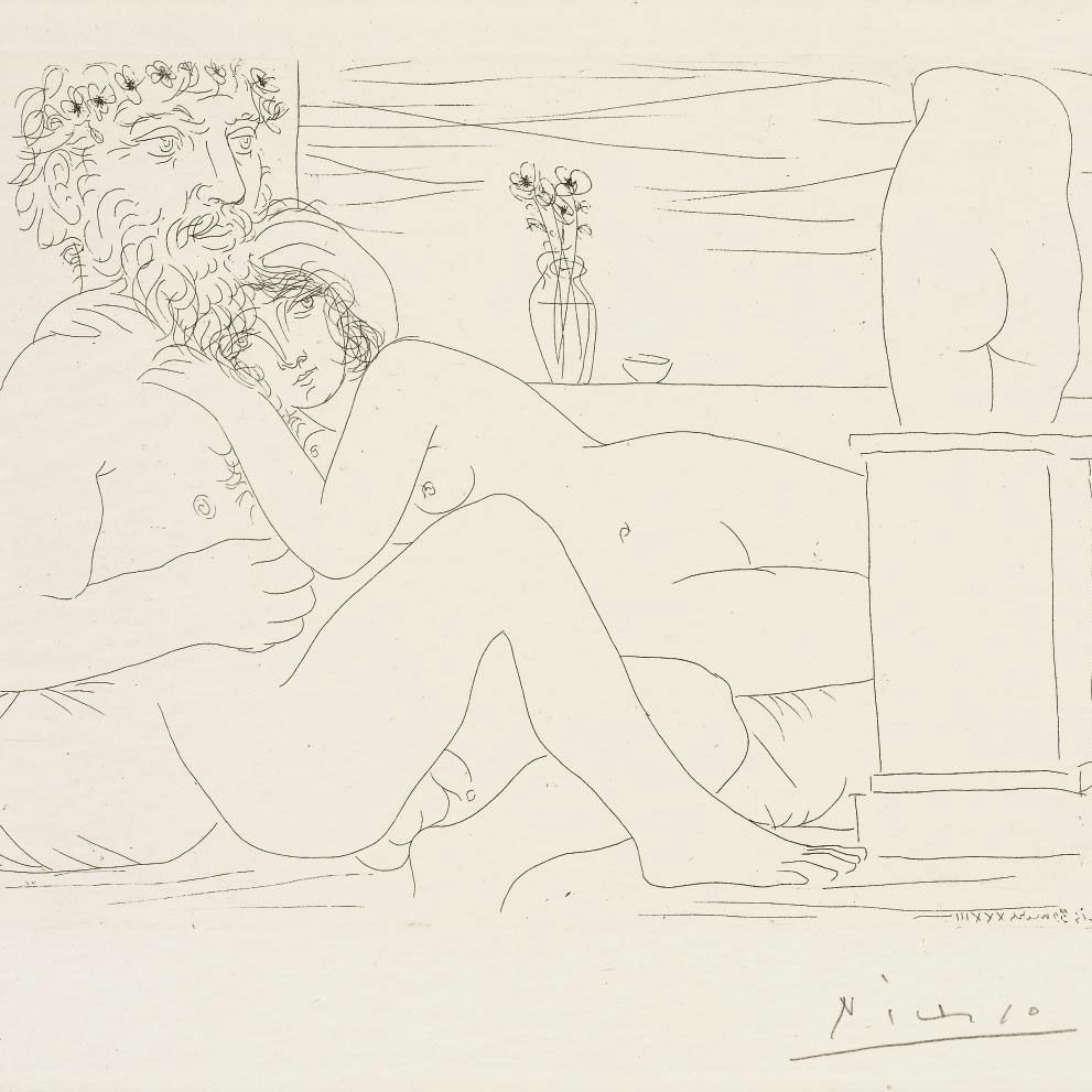 Pablo Picasso — Памятник скульптору, создавшему маленькое туловище, от: La Suite Vollard (B. 162; Ba. 315)