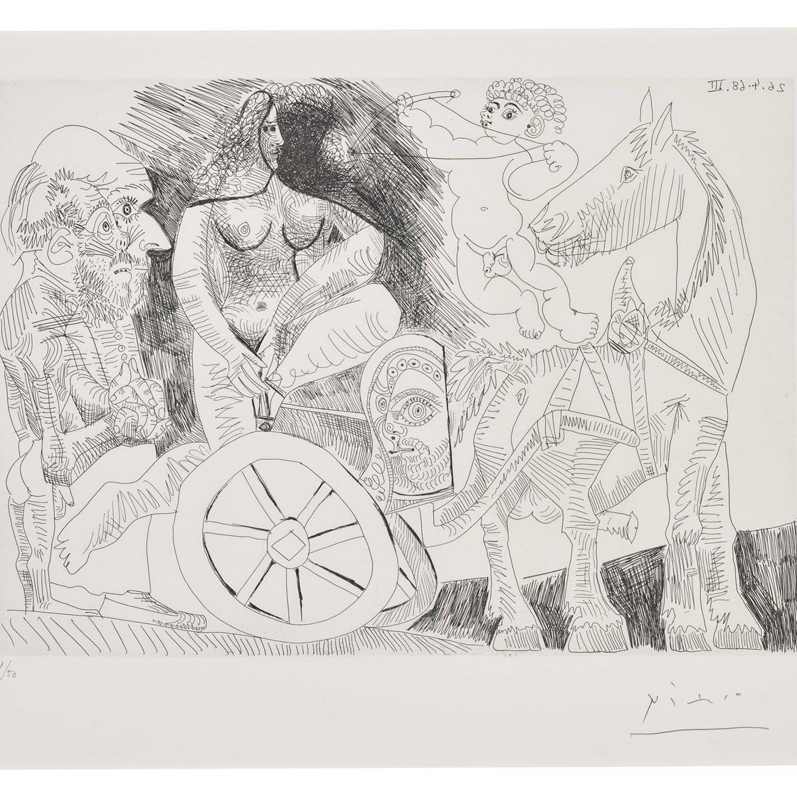 Pablo Picasso — Шарль Ромен монтэ из "спортивной женщины", за любовь и соперников, из "Ла Сери 347"