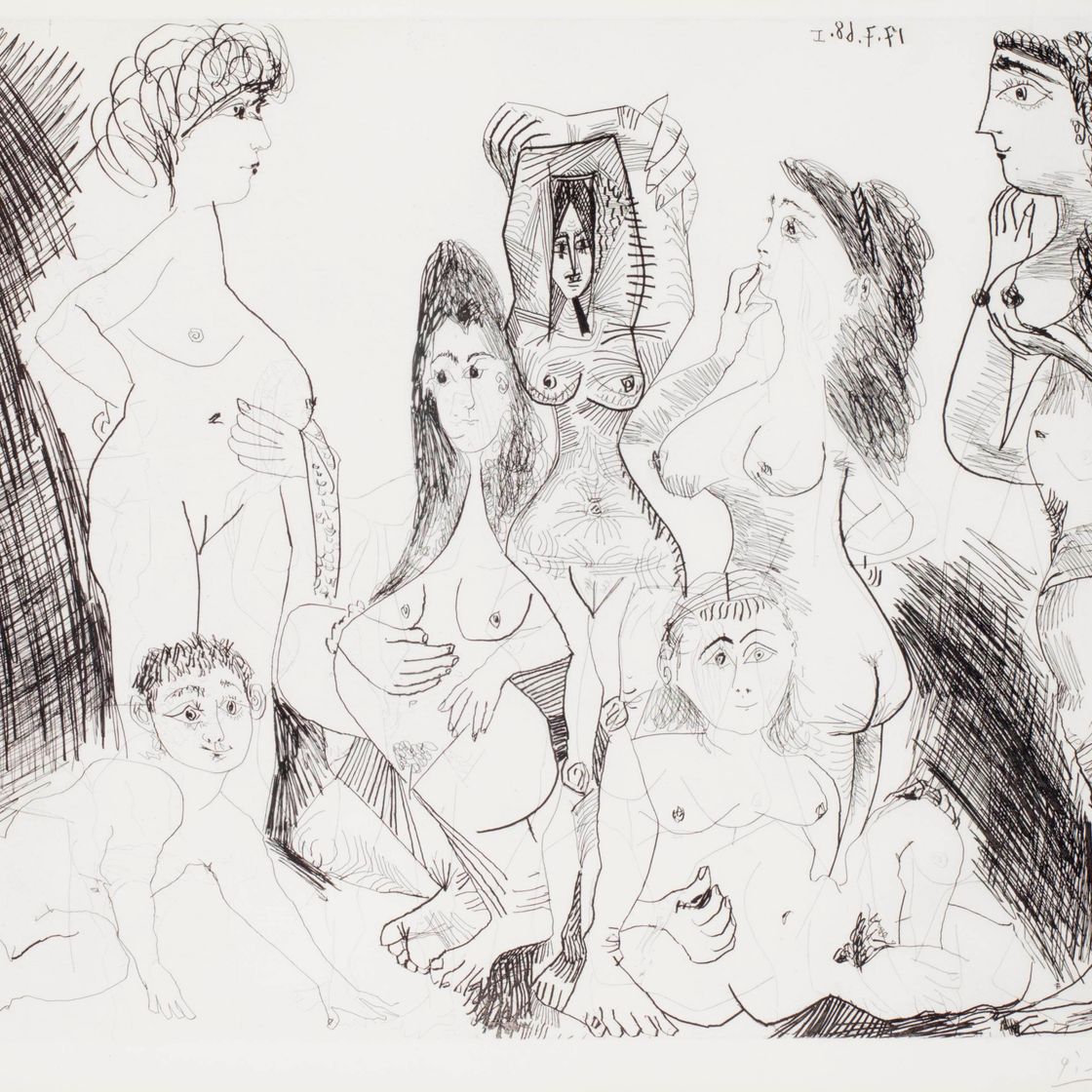 Pablo Picasso — Парень, который танцует танец с Хаммамом в поисках женщин, из серии 347 (р. 1667; Р. 1683)