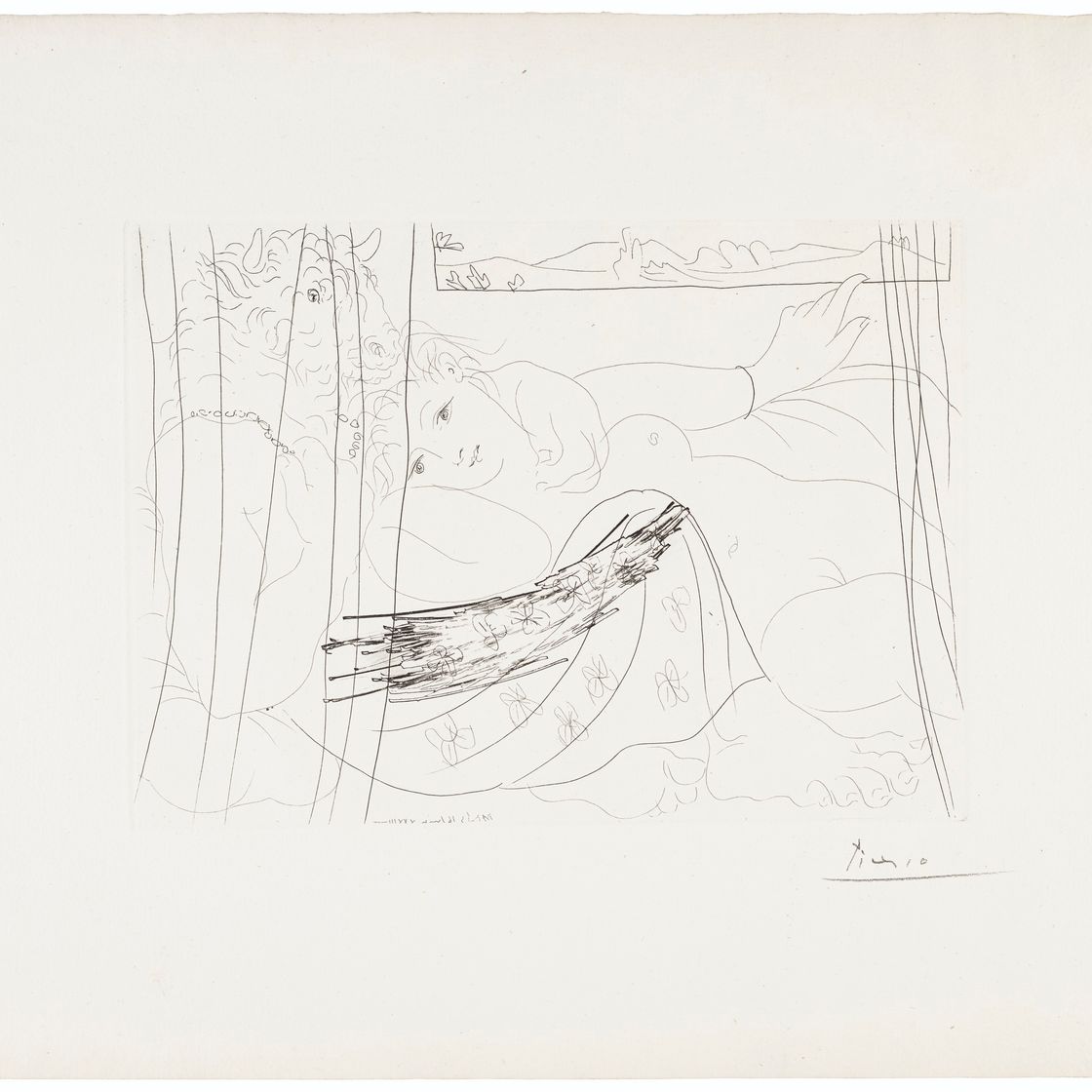 Pablo Picasso — "Минотавр и женская фигура в раде" из "Люкса Воллара"