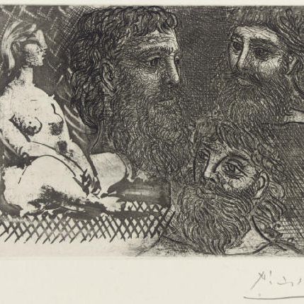 Pablo Picasso — Молодая женщина в постели и трое мужчин наедине, фото 25 из коллекции La Suite Vollard (B. 216; Ba. 416)