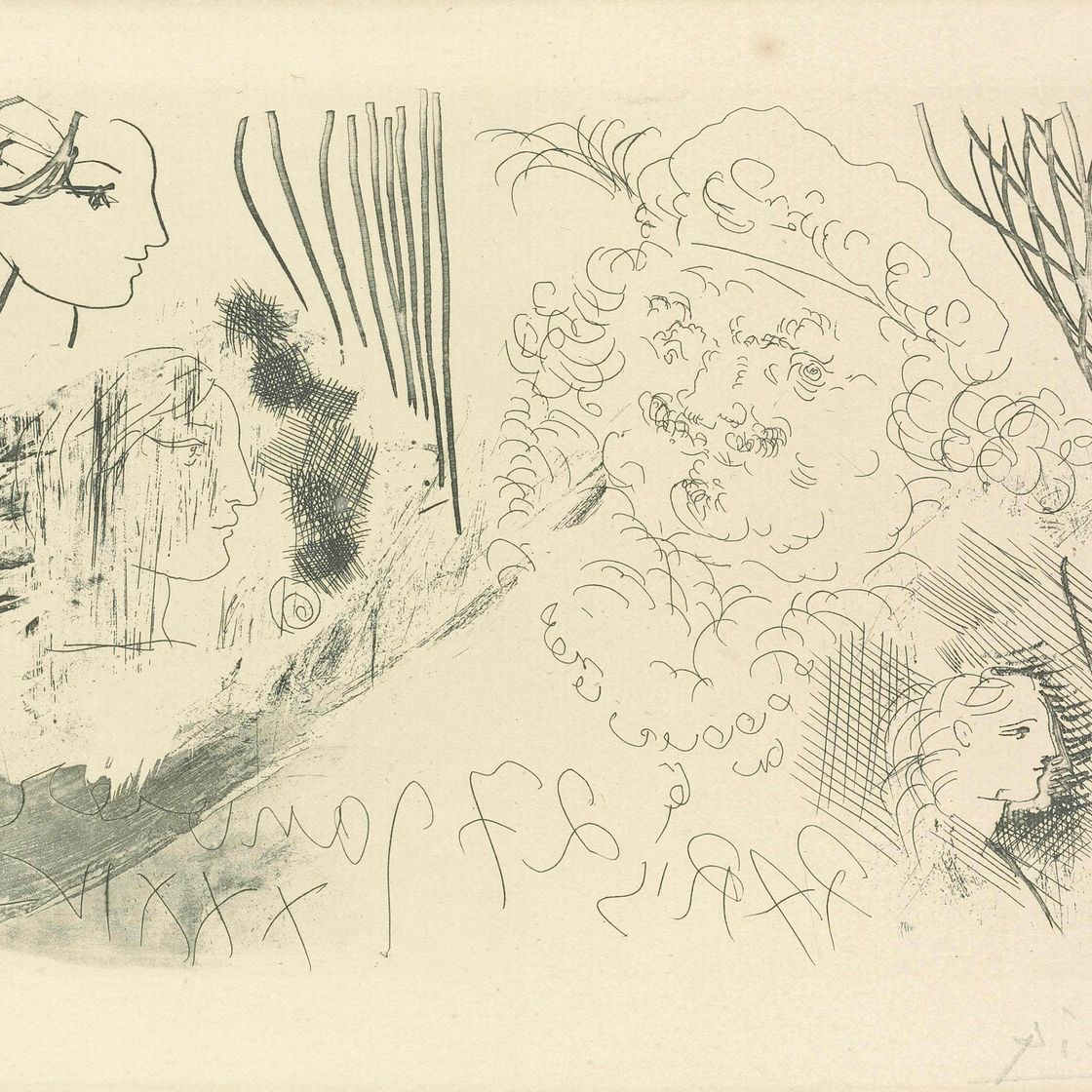 Pablo Picasso — "Рембрандт и женщины наедине", из "Сюиты Воллар" (стр. 207; стр. 405)