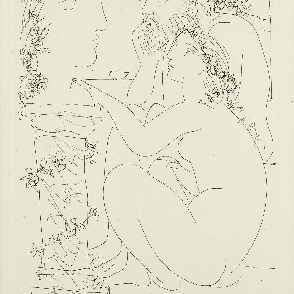 Pablo Picasso — Скульптор и поклонник моделей наедине со скульптурой, от: La Suite Vollard (B. 154; Ba. 307)