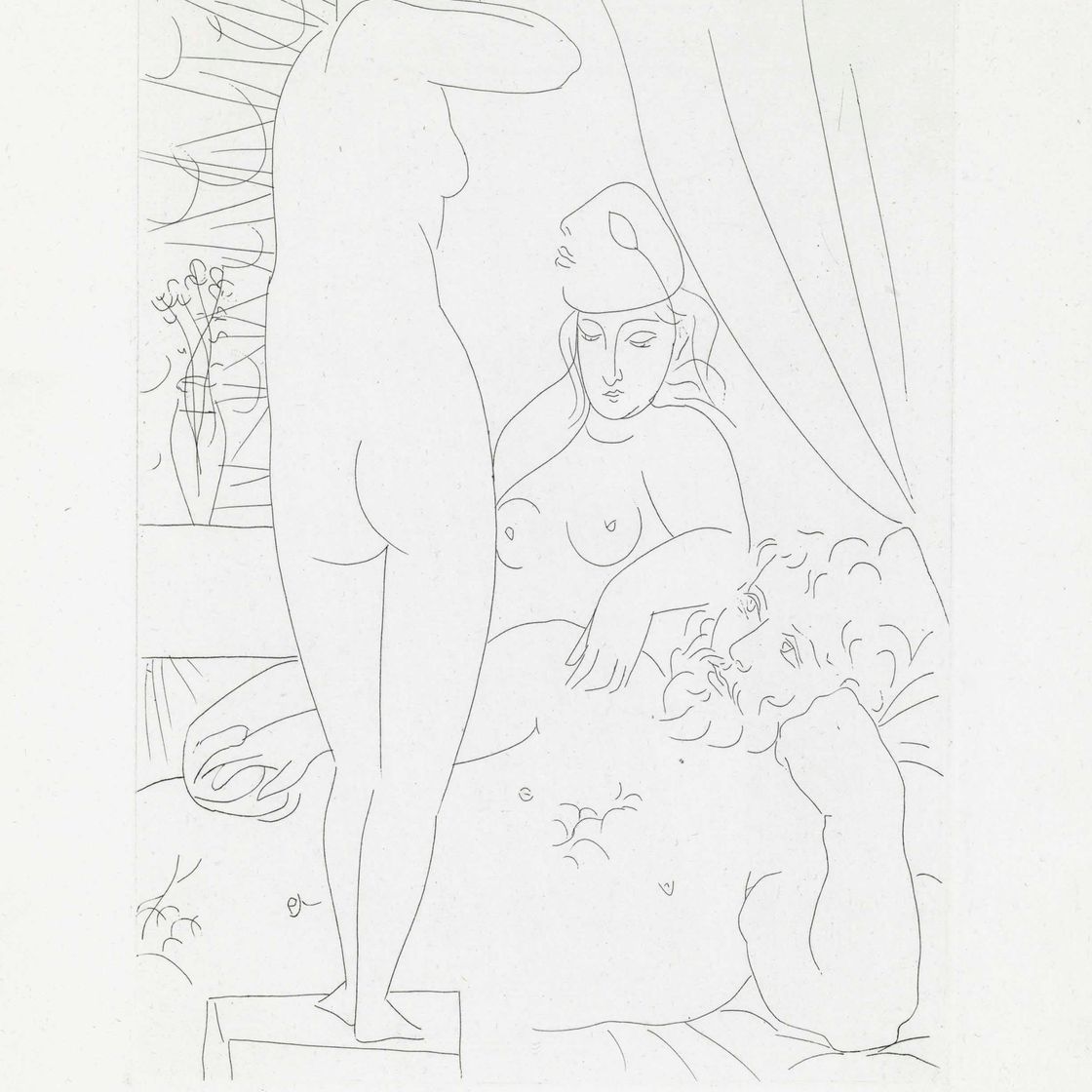 Pablo Picasso — "Коллекция скульптора и модели в маске" из "Сюиты Воллара" (стр. 159; стр. 313)