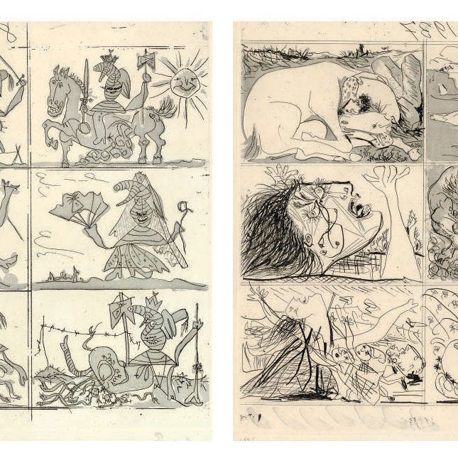 Pablo Picasso — Саньо и Ментира де Франко (стр. 297-98; стр. 615-616; см. кн. 28)