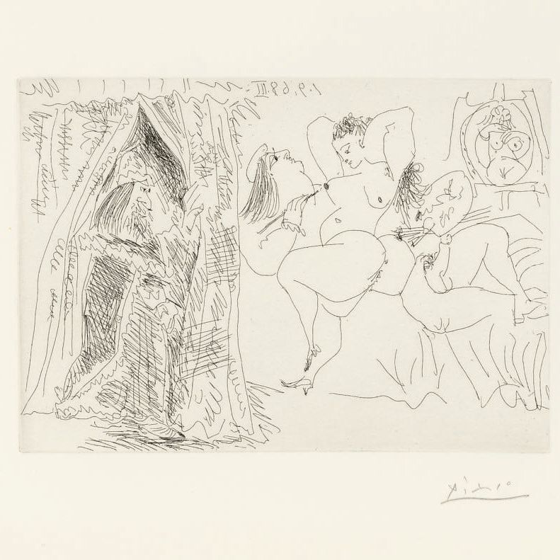 Pablo Picasso — Рафаэль и ла Форнарина. VIII: "Начало в папе", автор "Сердца пателин", из "Сери 347" (1783 г.р.; 1800 г. до н.э.)