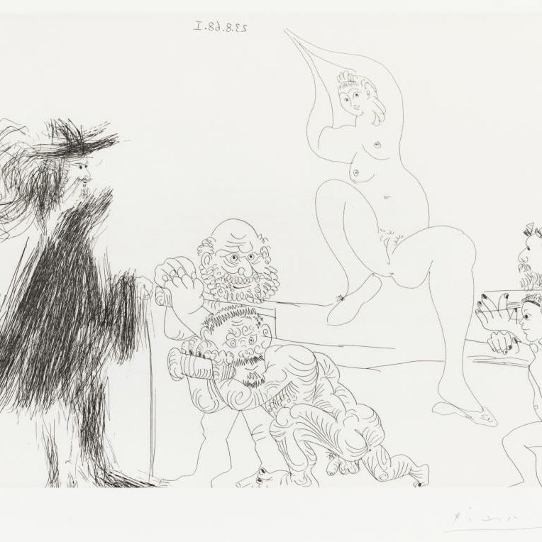 Pablo Picasso — Четверостишие, предназначенное для человека благородного, и для молодой женщины, живущей под стражей, из серии 347 (р. 1772; Б. 1789)