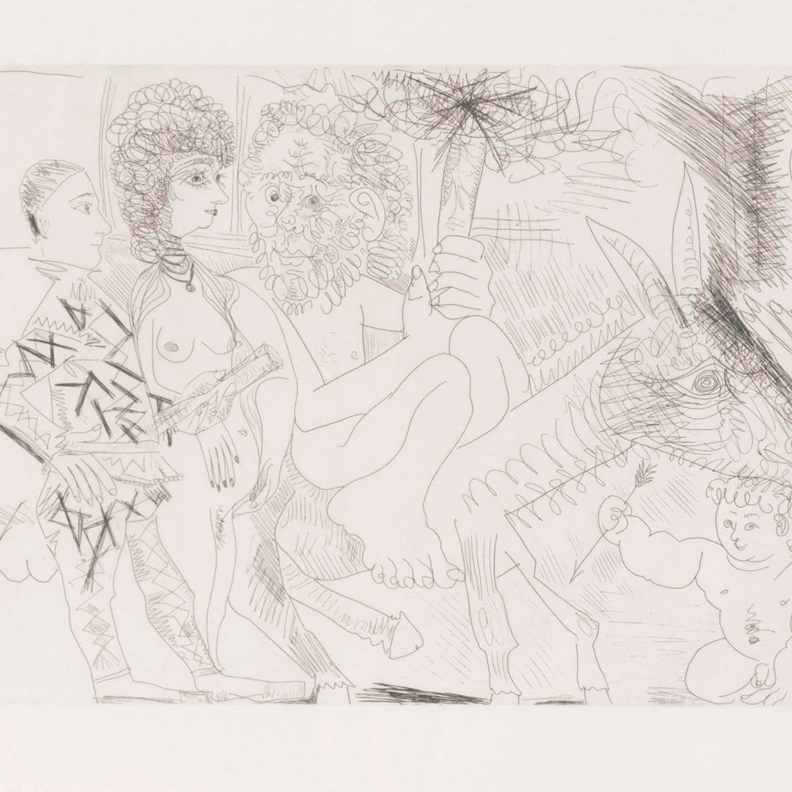 Pablo Picasso — Группа молодых танцовщиц с любовью, женщин и арлекинов, из: Séries 347, изображение 1