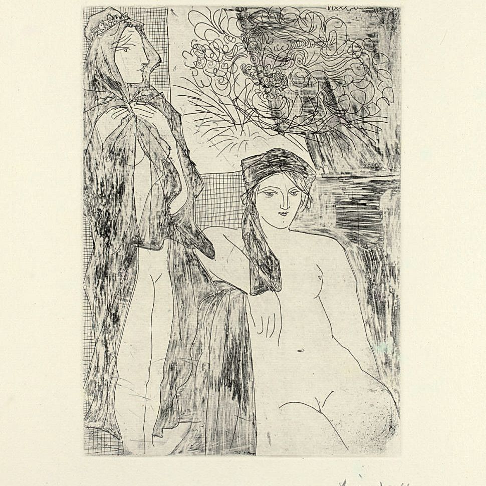 Pablo Picasso — "Рембрандт и двое женщин", из "Сюиты Воллар" (B. 215; Ba. 414Bd)