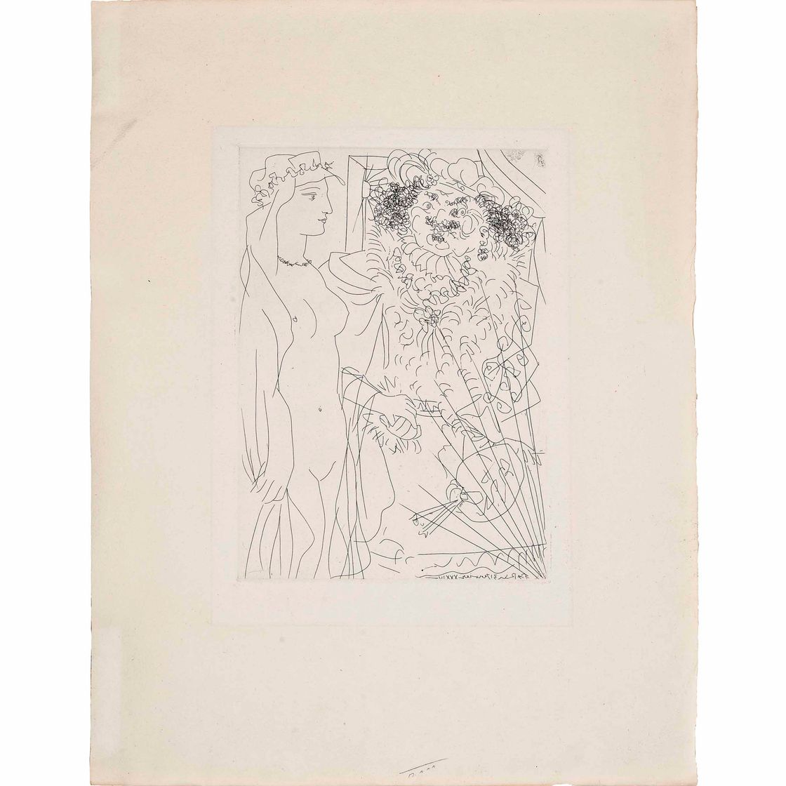 Pablo Picasso — Рембрандт и женщина за вуалью, фото I, из коллекции La Suite Vollard (Bloch 214; Baer 413)