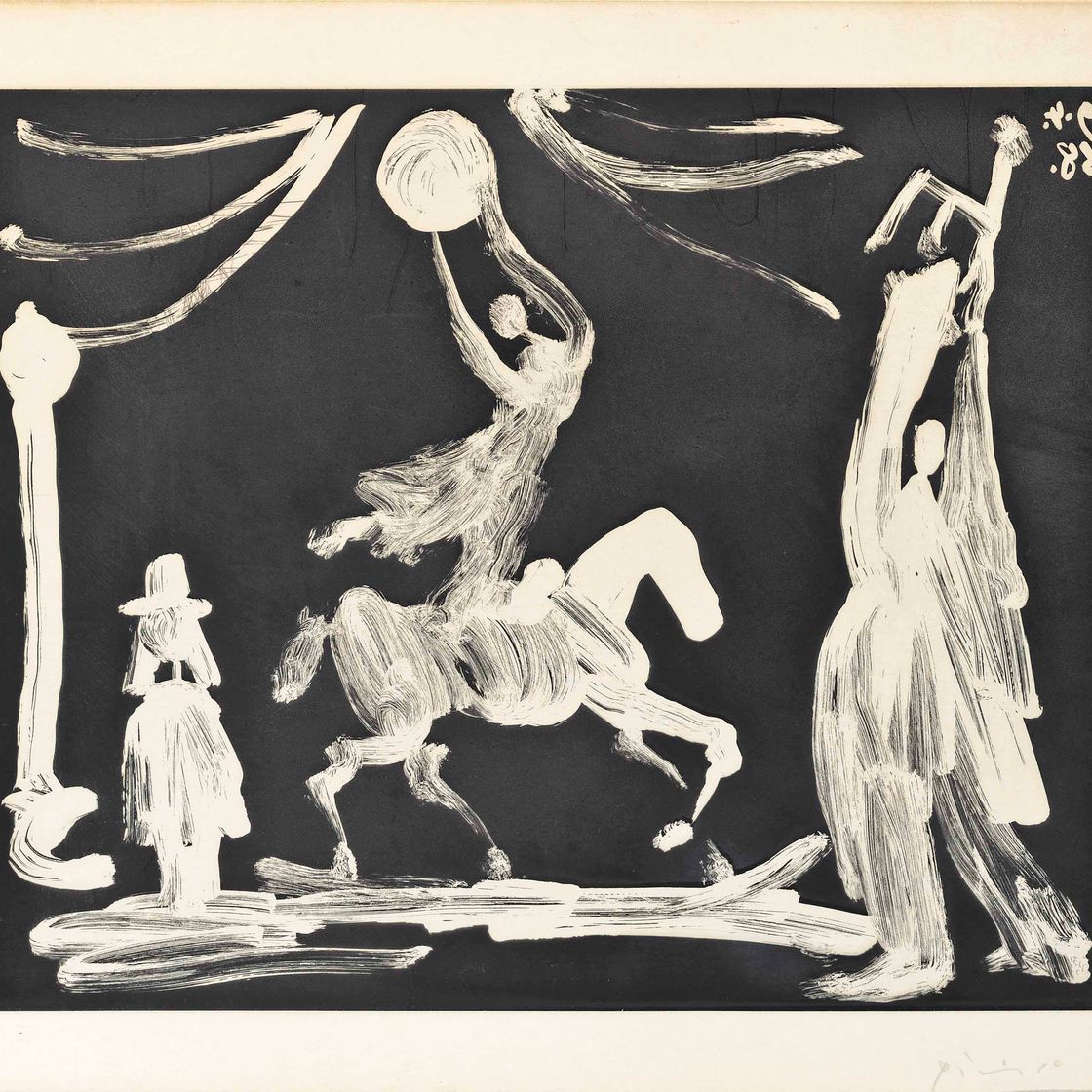 Pablo Picasso — В цирке: Экюер, клоун и Пьеро, из: La Serie 347