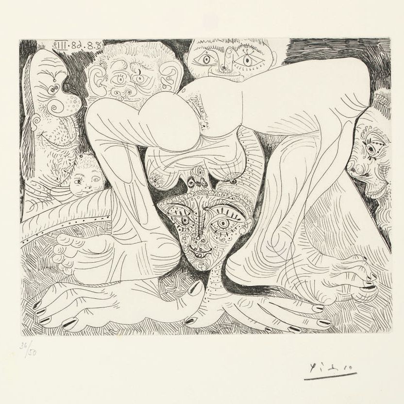 Pablo Picasso — Женщина-акробатка с блестками для макияжа и зрителей, из серии 347 (Р. 1739; Ba. 1756 Bb1)
