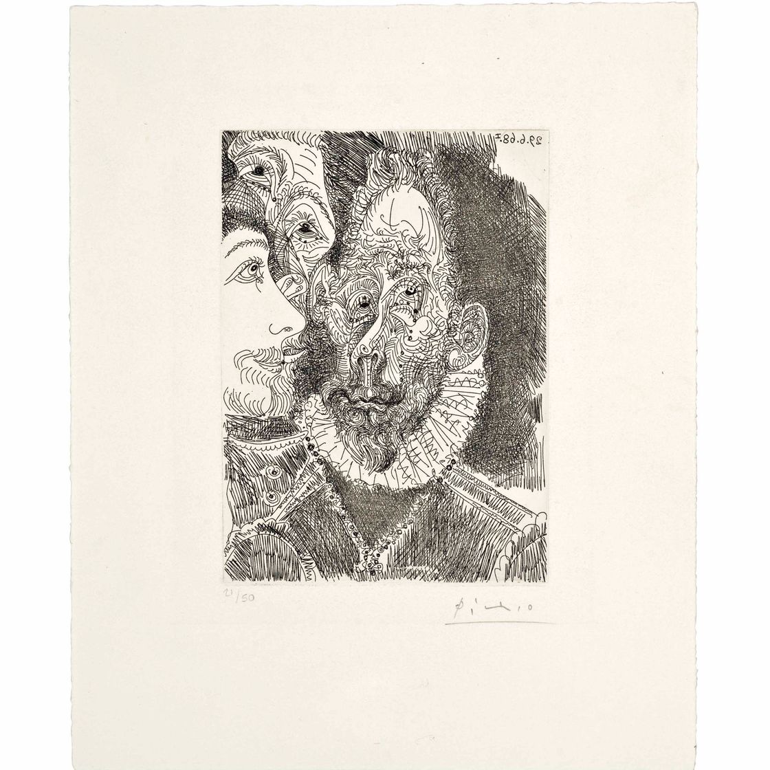 Pablo Picasso — Портрет мужчины 17 века с гофрированным воротником и двумя лицами, из серии 347 (Блох, 1674)
