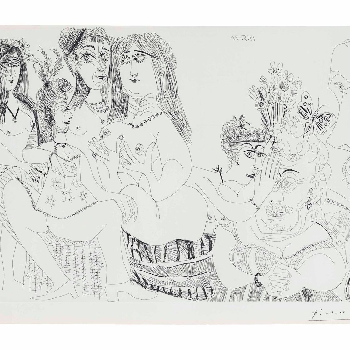 Pablo Picasso — Праздник покровительницы. "Дамы-посредницы Дега", работа на нескольких уровнях профиля, фото 127, из серии 156.