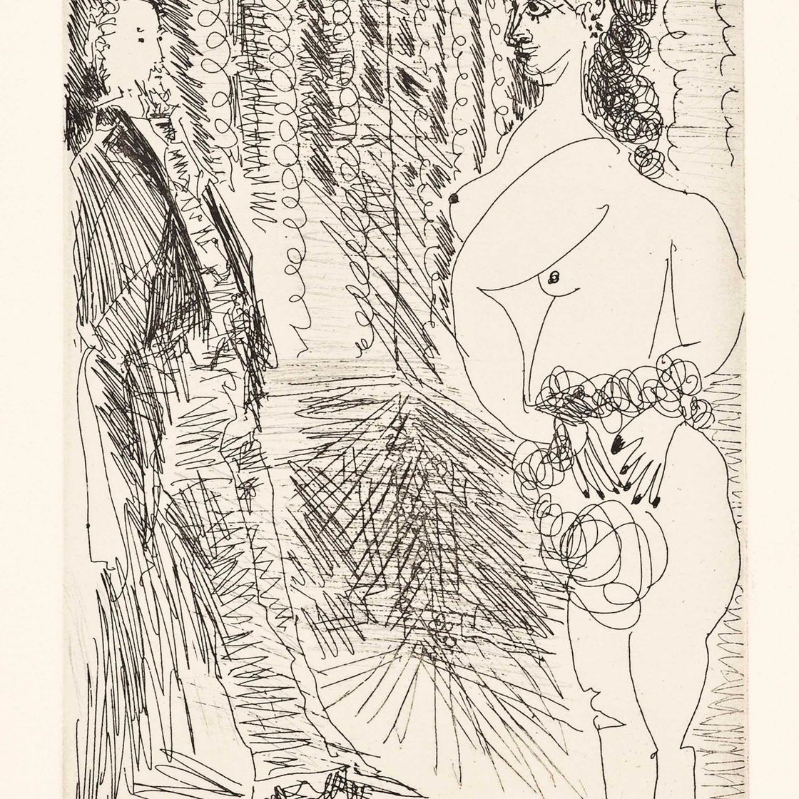 Pablo Picasso — Дега, рассматривающий обнаженную натуру с левой стороны, из серии 156 (Блох, 1935; Бэр, 1944)