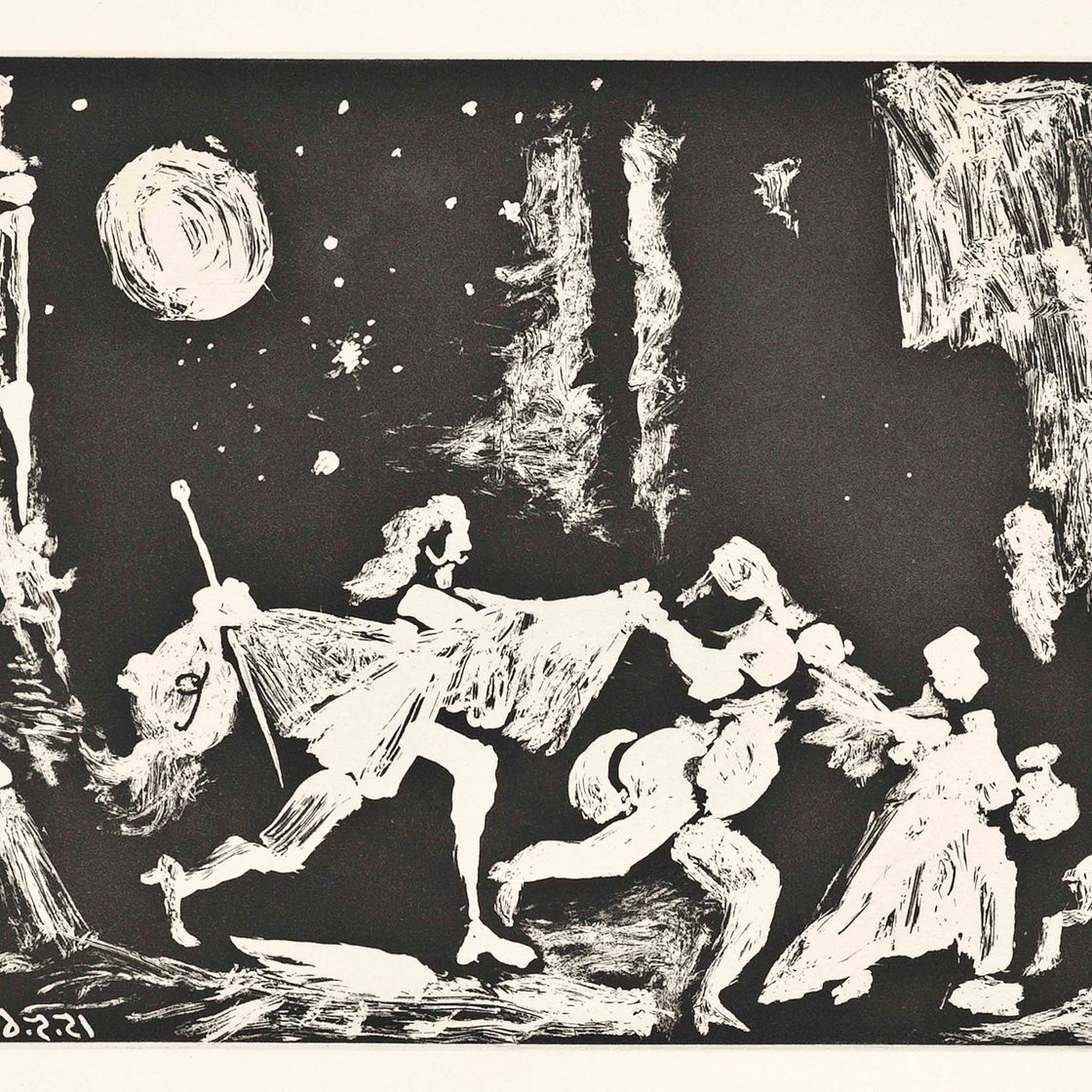 Pablo Picasso — Сводня и обнаженный мужчина, уводящий ее прочь, из серии 347 (Блох, 1566; Бэр, 1582)