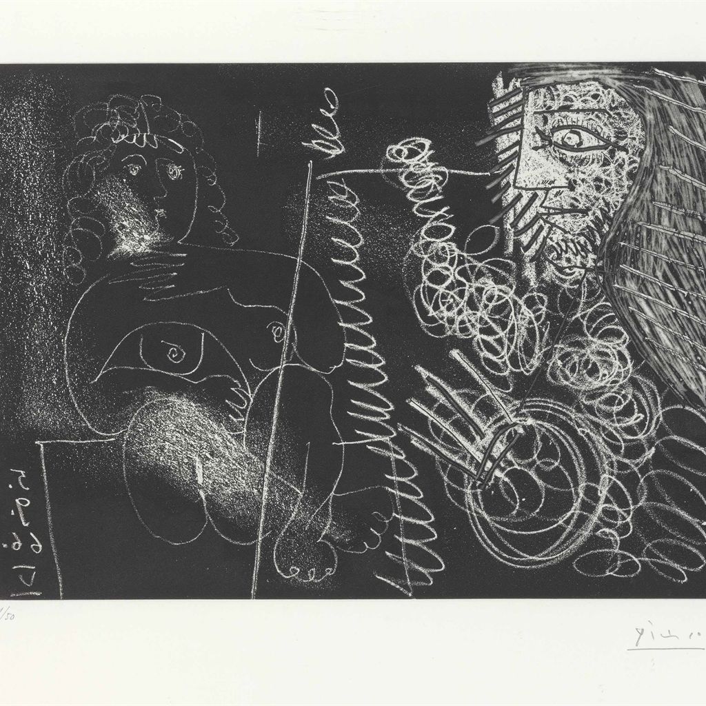 Pablo Picasso — Изображение в виде полуфигуры и модельного аксессуара в исполнении таланта