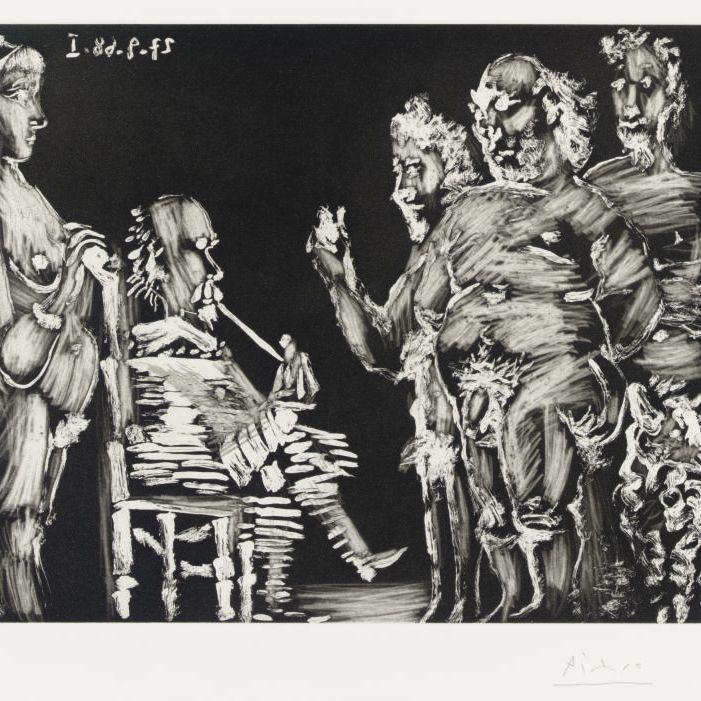 Pablo Picasso — Трое старых друзей в гостях: месье Фюме, мадам Сюрвей, из Ла Сери, 347 (р. 1820; Р. 1837)