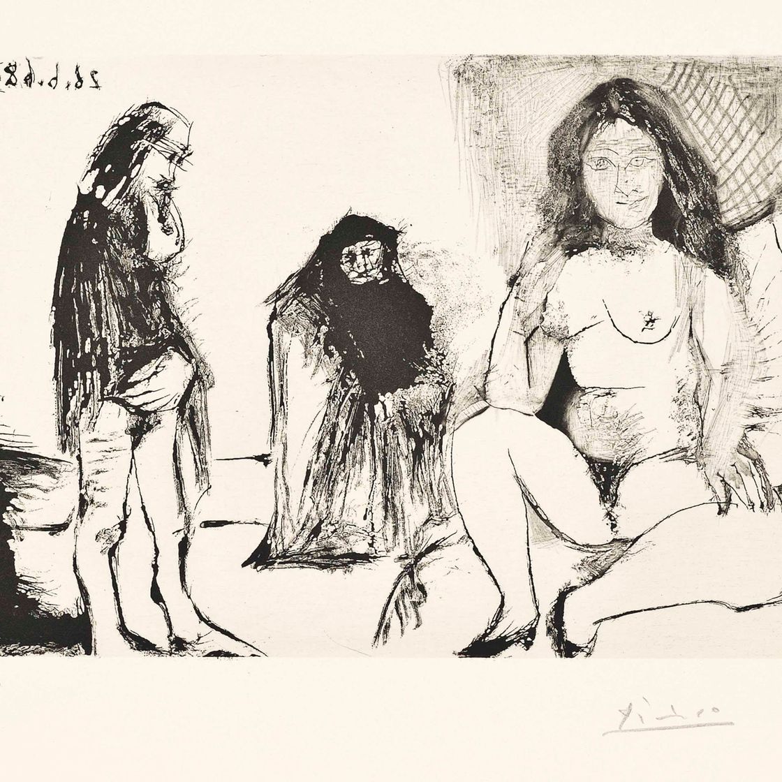 Pablo Picasso — Размышляющий мужчина, Сводня и обнаженная натура, из: Séries 347