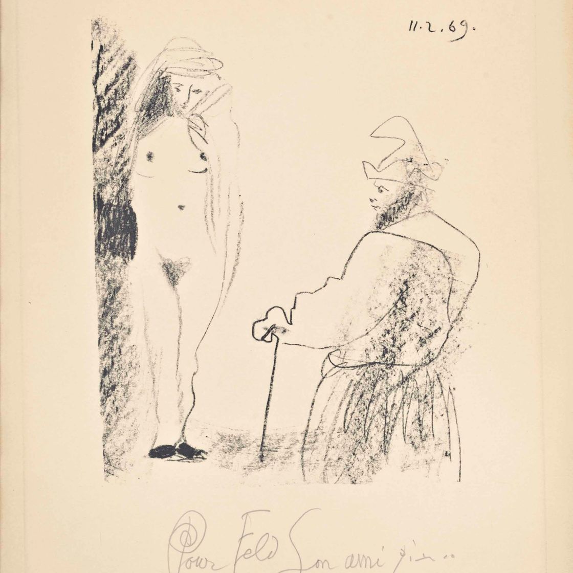 Pablo Picasso — Новая женщина и мужчина в Каннах, от: Пикассо - Десен с 27.3.66 по 15.3.68 (Мурло 407; Блох 1464; смотрите книги Крамера 145)