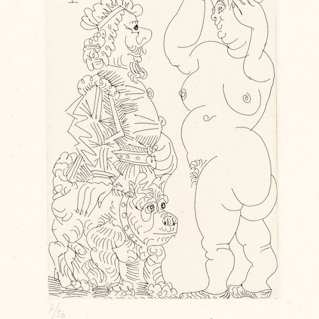Pablo Picasso — Крупный обнаженный пожилой мужчина и французский бульдог, от: Séries 347