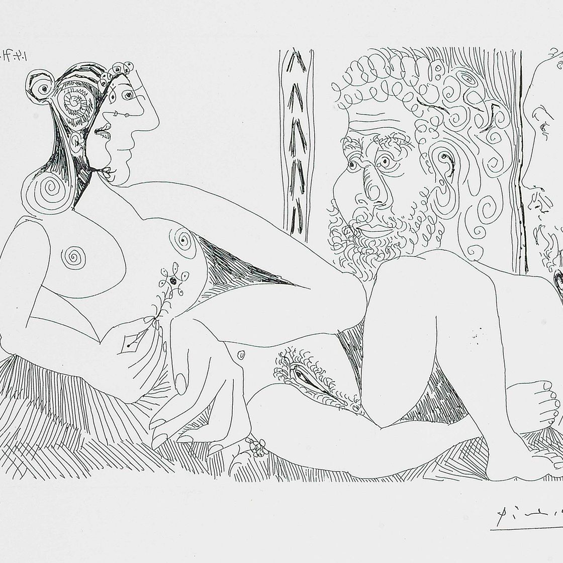 Pablo Picasso — Женщина с цветами и портретом Барбу, портрет Дега в профиль, от: Séries 156