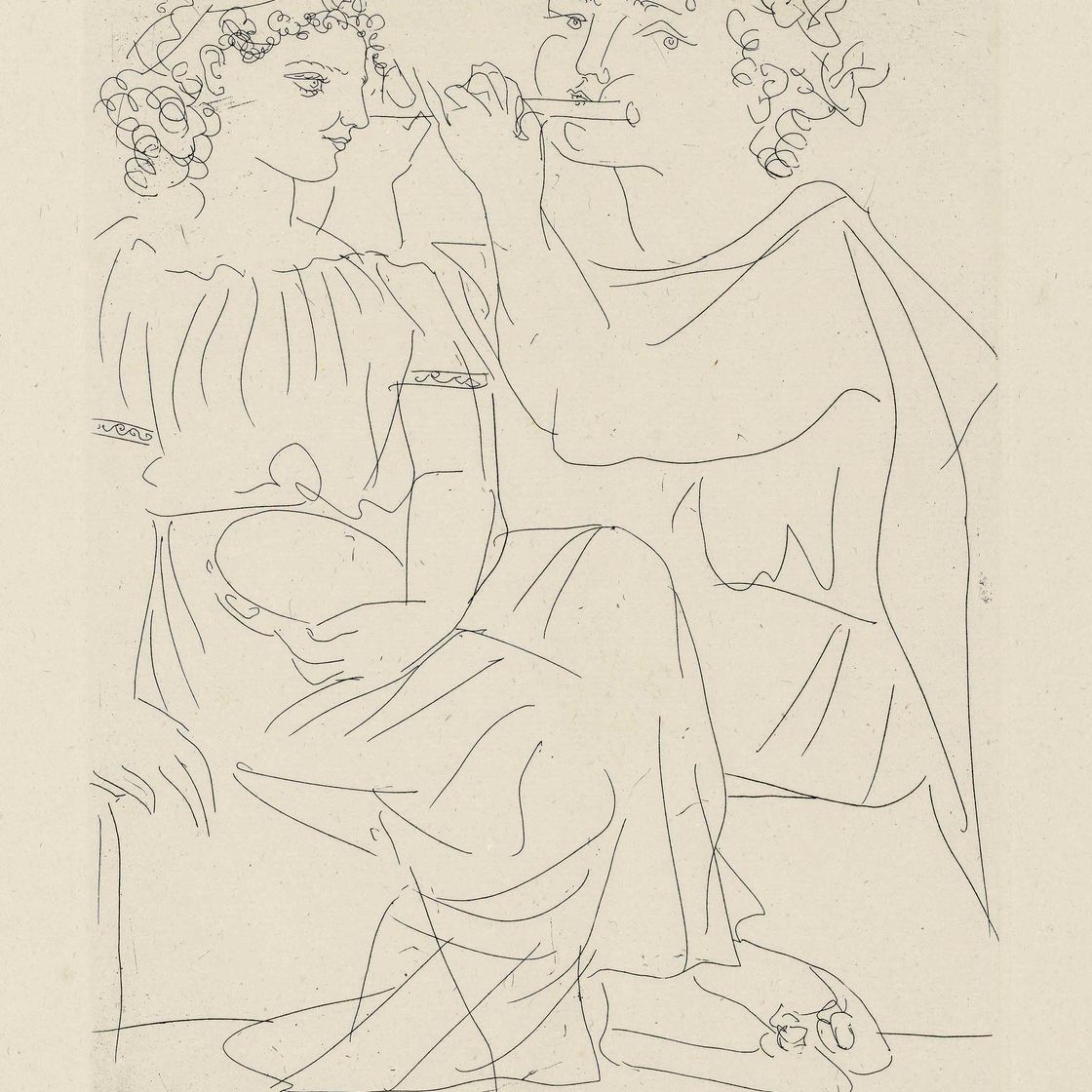 Pablo Picasso — Флейтистка и молодая девушка на тамбурине, от: La Suite Vollard