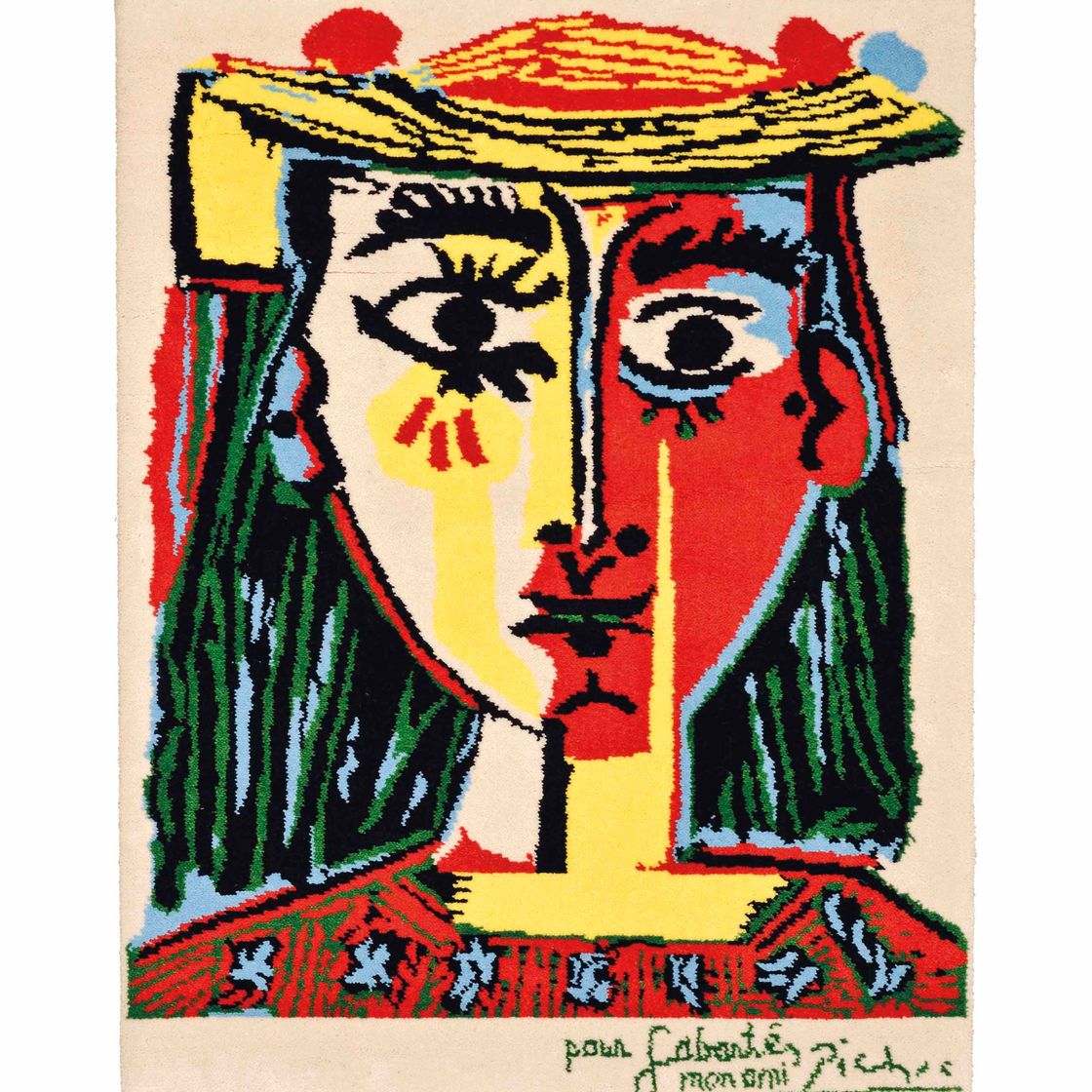 Pablo Picasso — Женская прическа с помпонами и надписью на корсаже