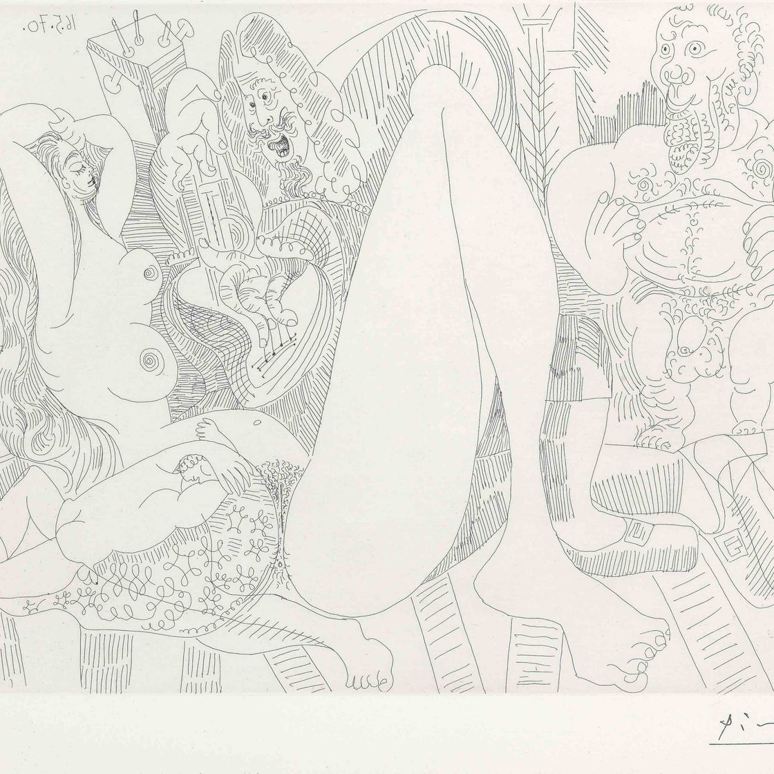 Pablo Picasso — Декорация к серии сцен, посвященных знаменитостям: Венера, как музыкант и любовник, из серии 156 (р. 1906; бакалавр 1912)