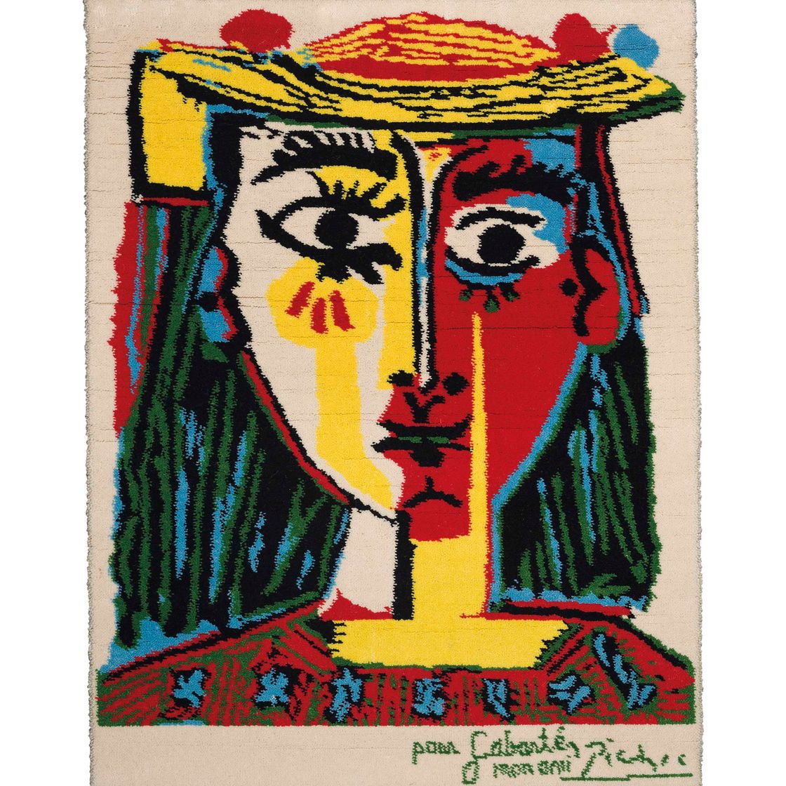 Pablo Picasso — Женская прическа с помпонами и надписью на корсаже