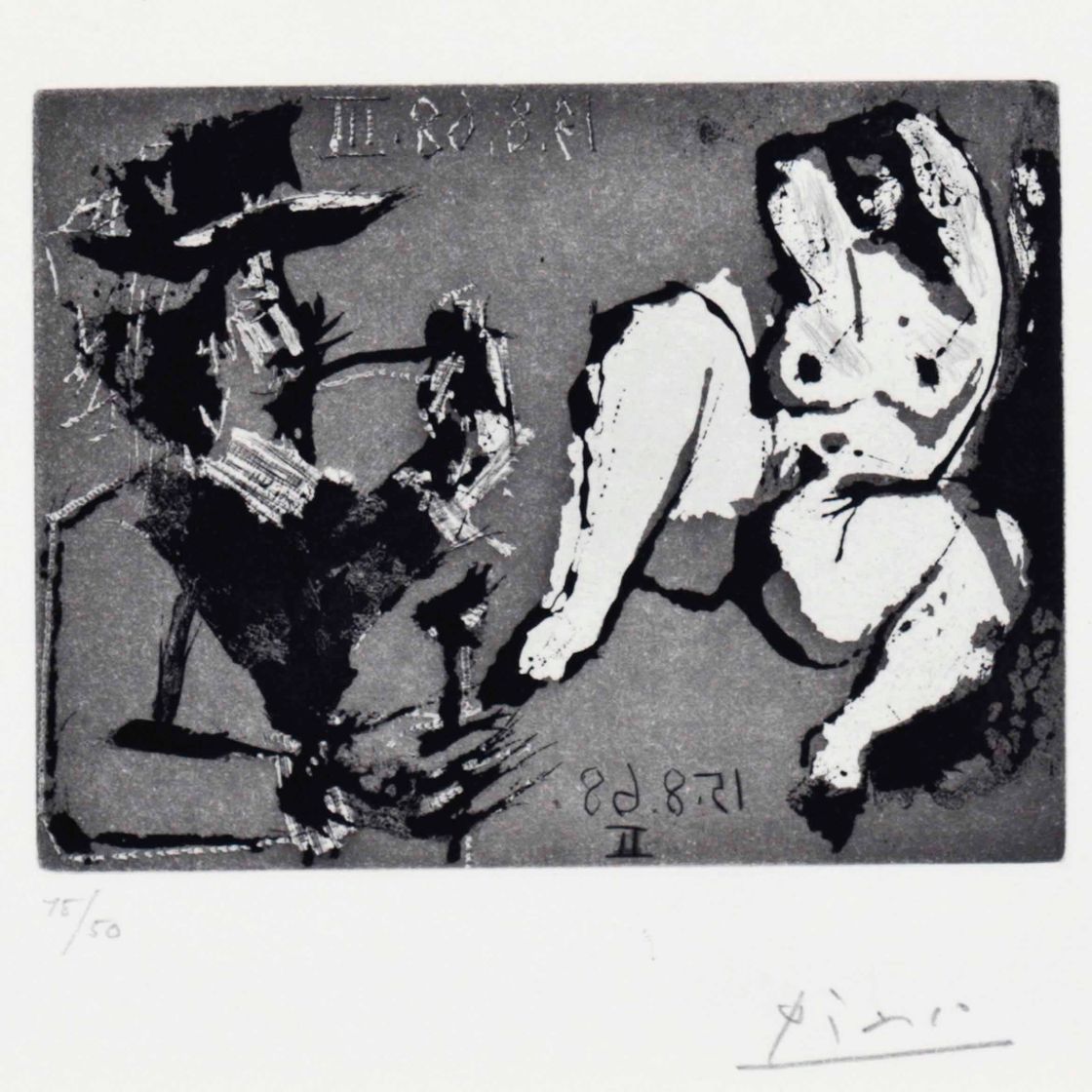 Pablo Picasso — Мужчина с трубкой, с каннелюрами и молодой женщиной, от La Série 347
