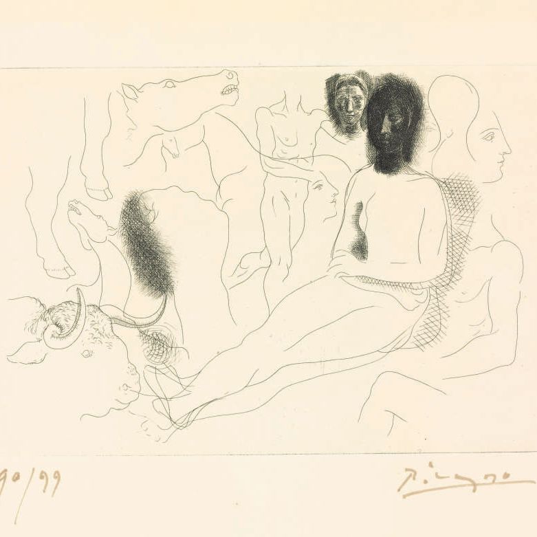 Pablo Picasso — Ну, а окружение эскизов из "Друзей и домочадцев", из "Шеф-повара в Конну" (стр. 91; стр. 132; см. Cramer books 20)