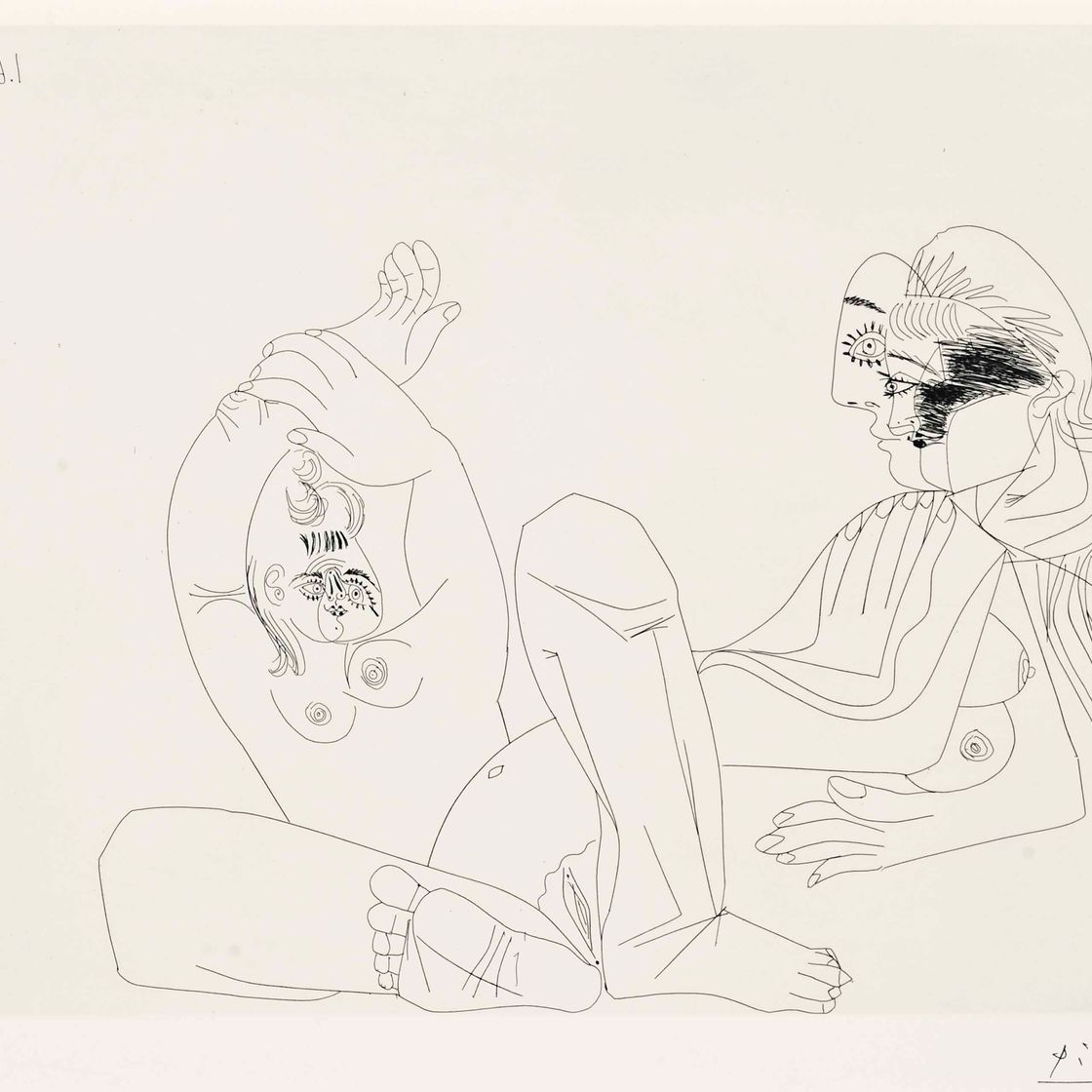 Pablo Picasso — Две обнаженные натуры в положении лежа, из серии 156 (Блох, 1995; Баер, 2005)