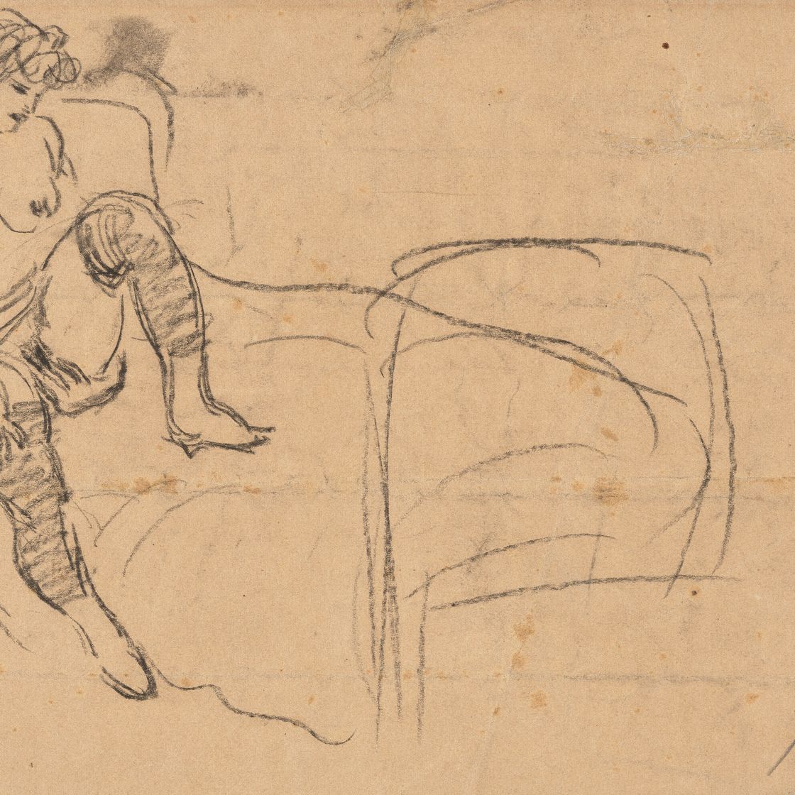 Pablo Picasso — Эскиз для воплощения образа "Мадрид" Франсиско де А. Солера (прямая линия) ; Женщина в свете (оборотная сторона), изображение 2