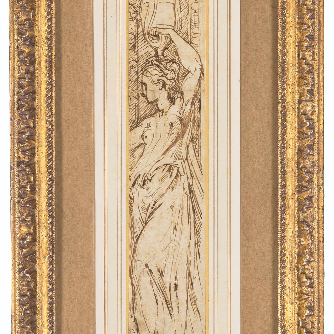 Parmigianino — Женщина, несущая вазу, в профиль слева (справа налево); Этюд коленопреклоненной кариатиды (оборотная сторона, слабо видна через правую сторону), изображение 2