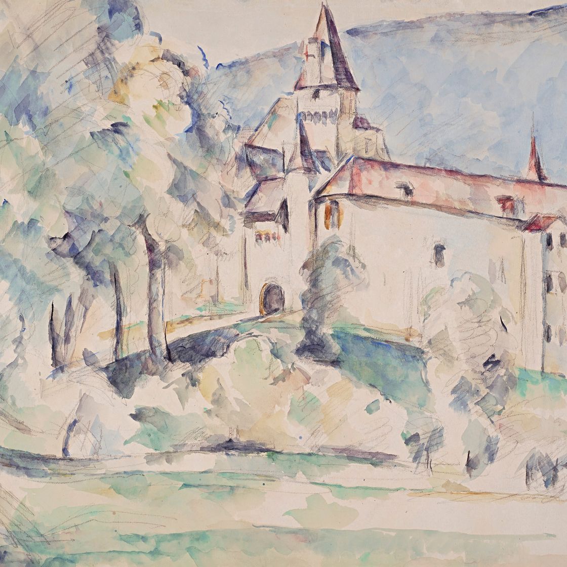 Paul Cézanne — Вид на замок Коломбье ( справа ); Древесный этюд ( сзади ), изображение 1