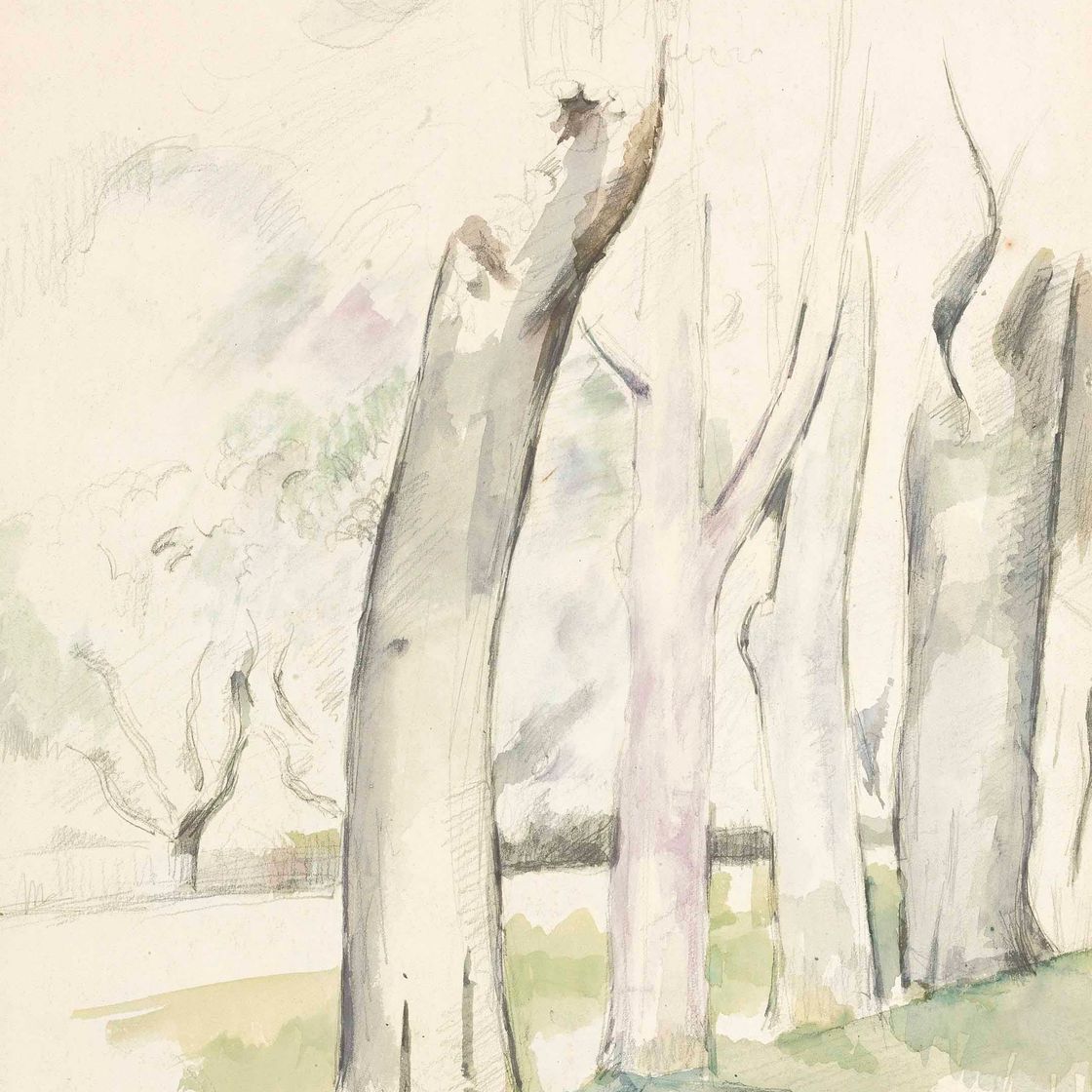 Paul Cézanne — Деревья на границе одного маршрута (справа); На берегу реки Буффан (сзади), изображение 1