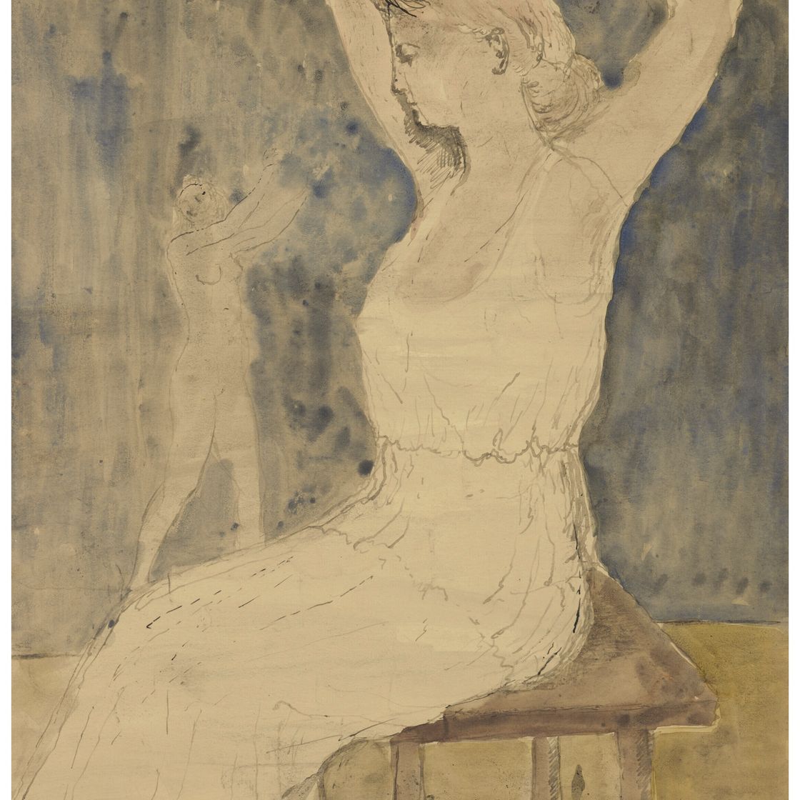 Paul Delvaux — Женская одежда за столом, бюстгальтеры в воздухе, изображение 1