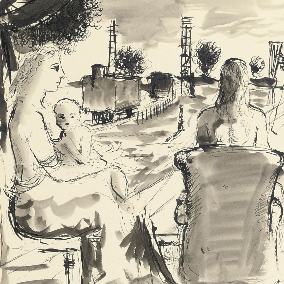 Paul Delvaux — Женщина и жених на вокзале