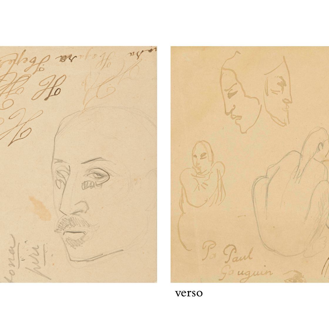 Paul Gauguin — Автопортрет (справа); Силуэты таитянок (сзади)