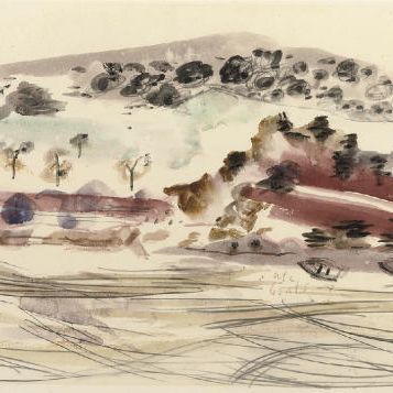 Paul Nash — Пейзаж устья реки с лодками, севшими на мель